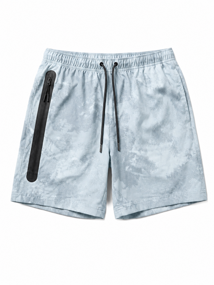 Light Blue Tie-Dye Relaxed Shorts with Zip Pocket