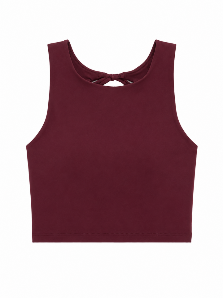 Burgundy Sleeveless Crop Top with Twist Detail