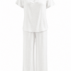 White V-Neck Short Sleeve Top and Wide-Leg Pants Two-Piece Set