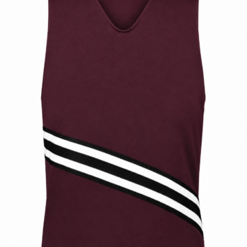 Burgundy Sleeveless V-Neck Top with Stripe Detail