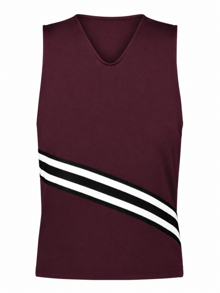 Burgundy Sleeveless V-Neck Top with Stripe Detail