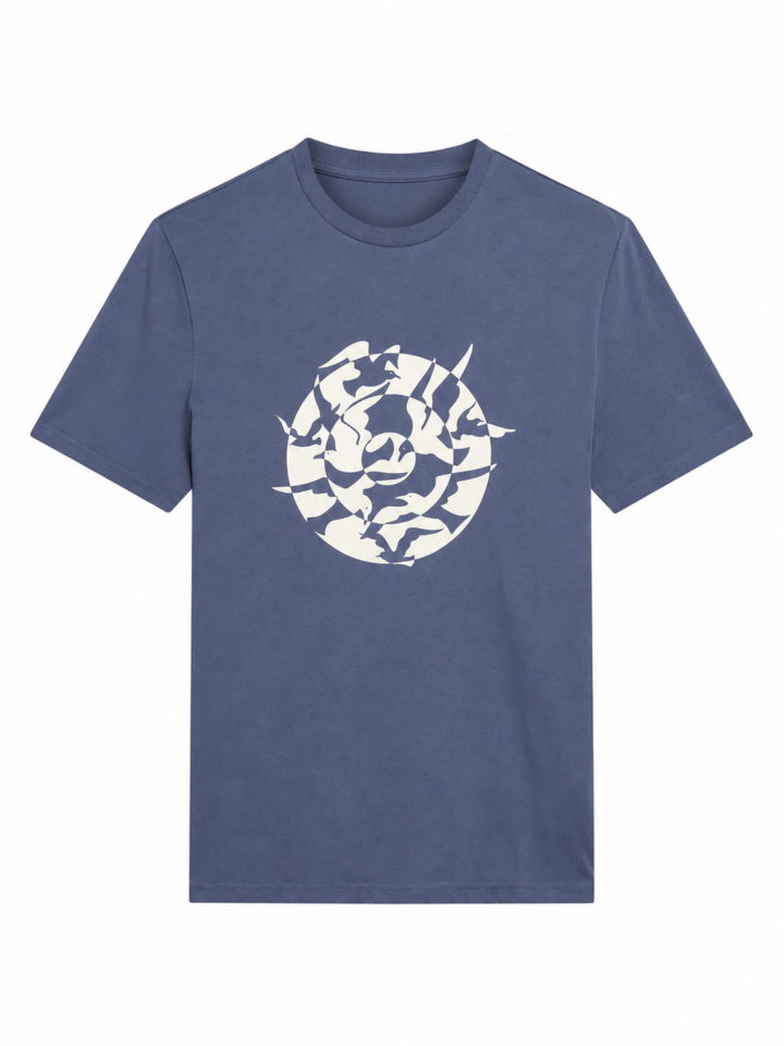 Blue Short-Sleeve T-Shirt with Bird Graphic