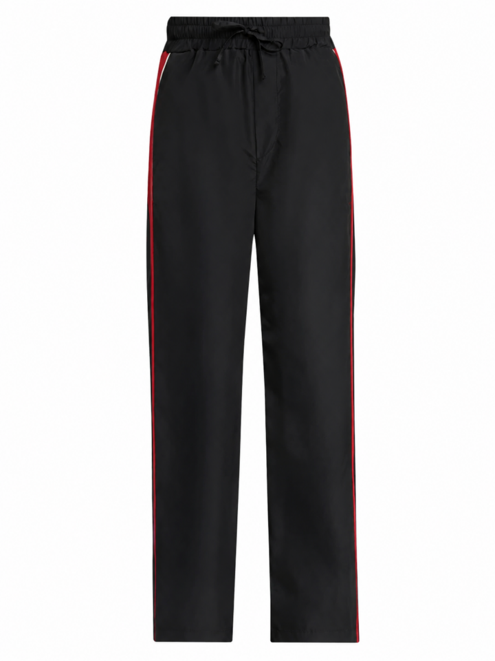Black Relaxed Track Pants with Red Side Stripes