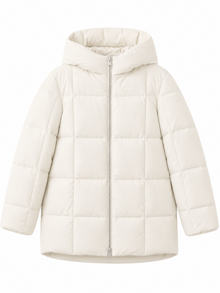 Off-White Oversized Hooded Puffer Jacket with Quilted Grid