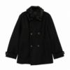 Black Mid-Length Double-Breasted Coat with Faux Fur Collar