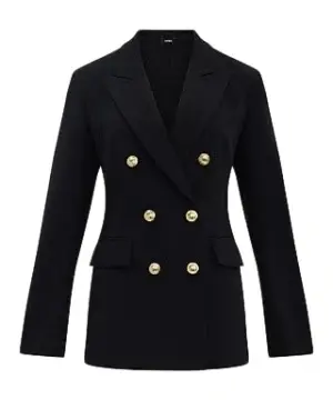 Black Double-Breasted Fitted Peaked Lapel Coat