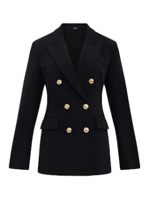 Black Double-Breasted Fitted Peaked Lapel Coat