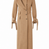 Camel Long Single-Breasted Coat with Self-Tie Cuffs