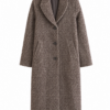 Brown Herringbone Longline Coat with Statement Buttons