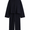 Black Oversized Funnel Neck Top and Straight-Leg Pants Two-Piece Set