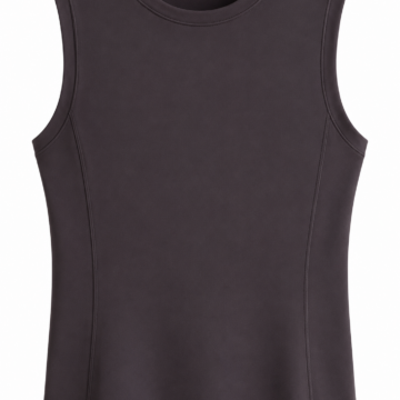 Dark Brown Sleeveless Crew Neck Athletic Top with Princess Seams