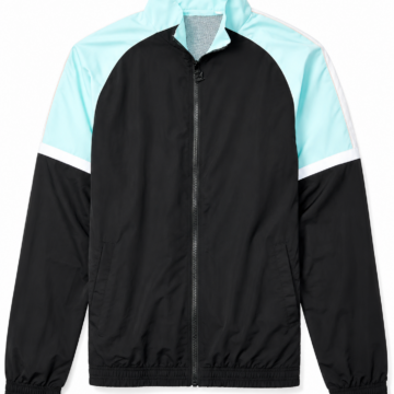 Black and Light Blue Color-Block Track Jacket with Mesh Lining