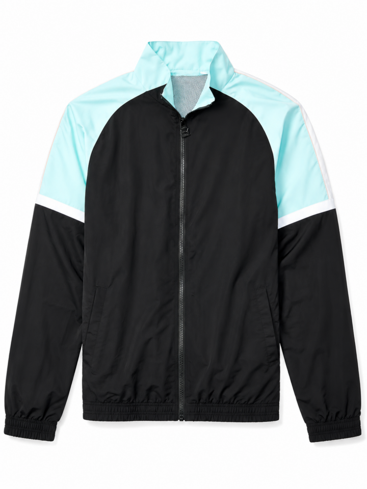 Black and Light Blue Color-Block Track Jacket with Mesh Lining
