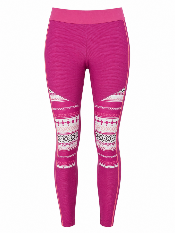 Magenta Fitted Athletic Leggings with Geometric Print