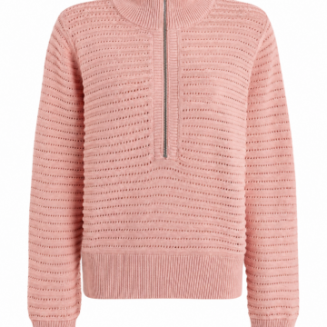 Pink Eyelet Half-Zip Mock Neck Pullover Sweater