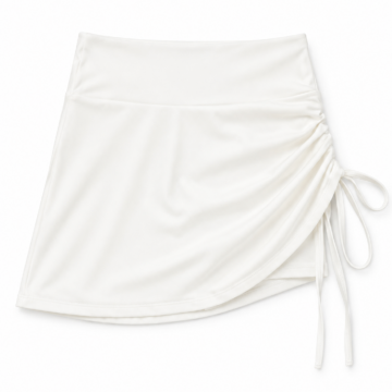 White A-Line Mini Skirt with Ruched Side Panel