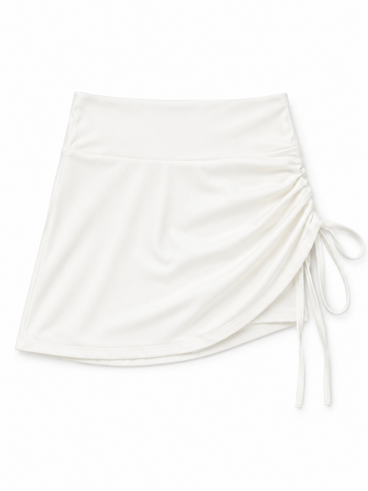 White A-Line Mini Skirt with Ruched Side Panel