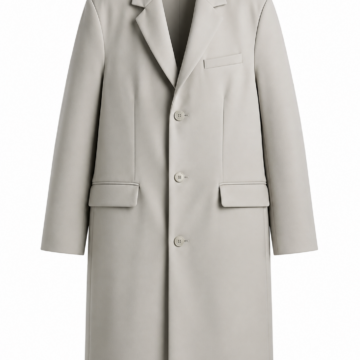 Light Grey Relaxed Fit Long Overcoat with Notch Lapels
