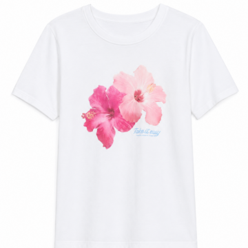 White Crew Neck T-Shirt with Floral Graphic