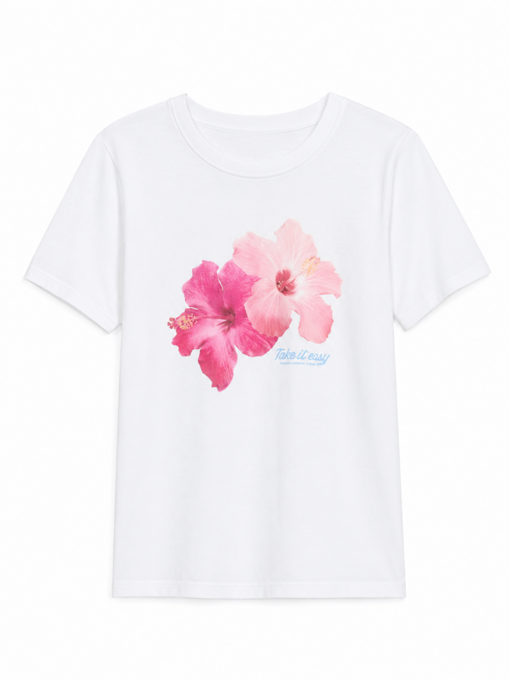 White Crew Neck T-Shirt with Floral Graphic