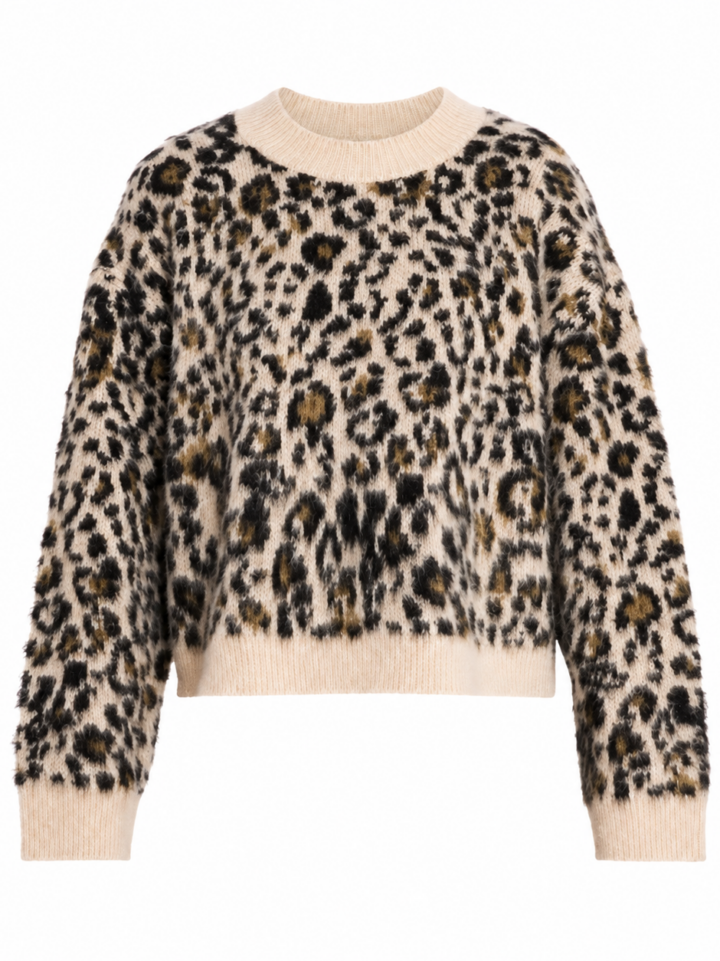 Cream Leopard Print Cropped Sweater