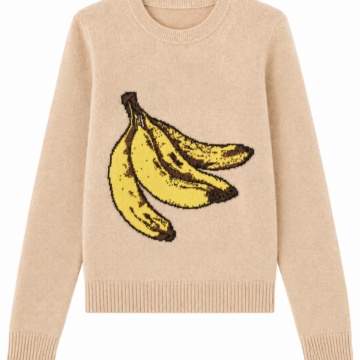 Beige Banana Graphic Crew Neck Knit Sweater
