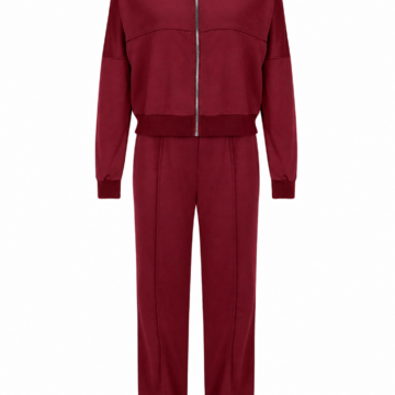 Burgundy Zip-Up Bomber Jacket and Matching Pants Two-Piece Athletic Set