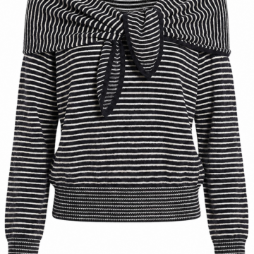 Black and White Striped Off-Shoulder Sweater