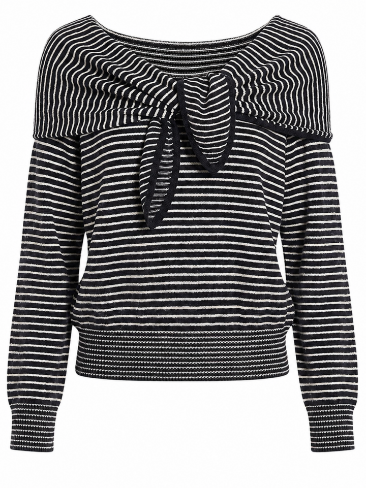 Black and White Striped Off-Shoulder Sweater
