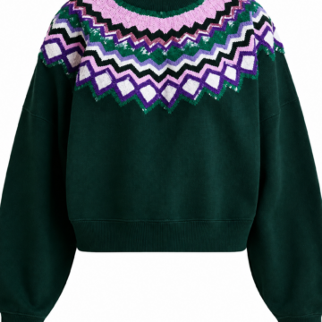 Forest Green Fair Isle Balloon Sleeve Knit Sweater