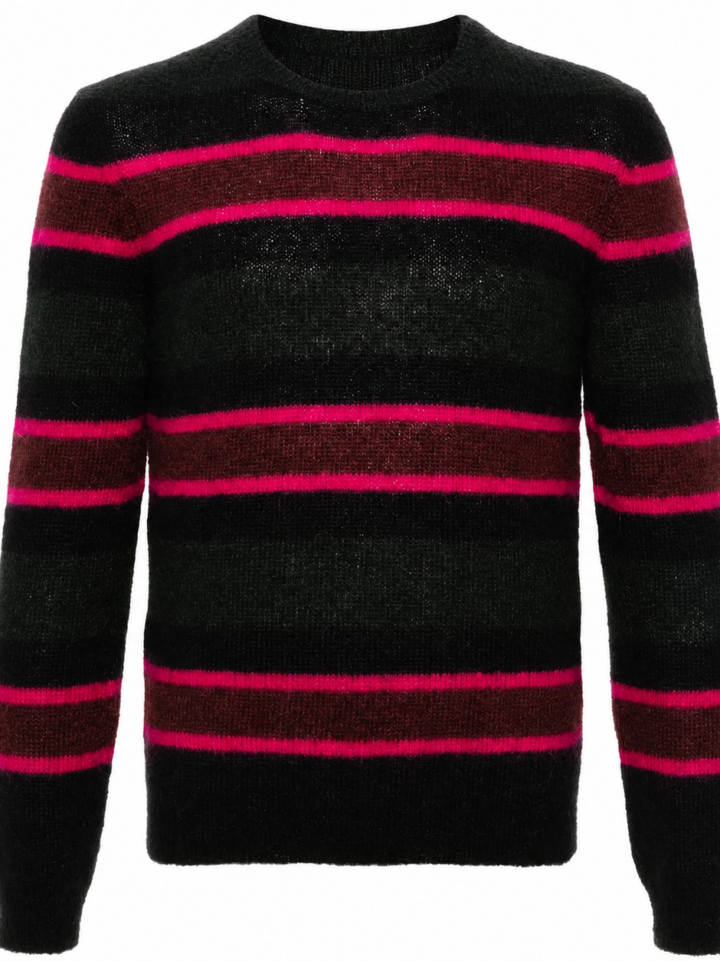 Black Pink Maroon Striped Crew Neck Knit Sweater