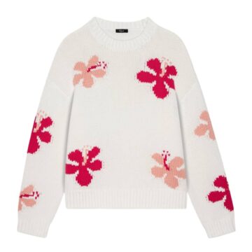 White Hibiscus Intarsia Knit Sweater