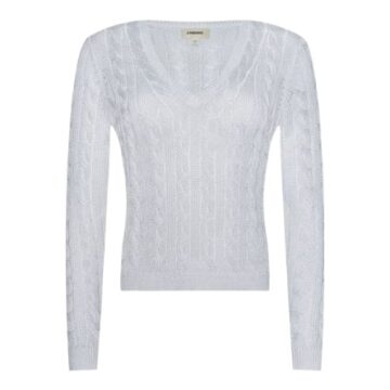Light Grey Cable Knit V-Neck Sweater
