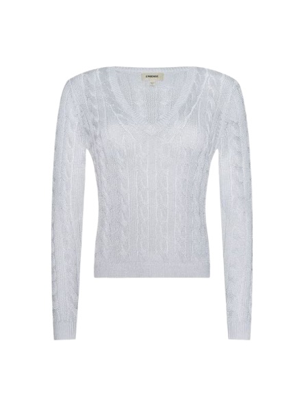 Light Grey Cable Knit V-Neck Sweater