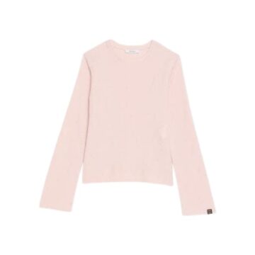 Pale Pink Crew Neck Sweater with Extra-Long Sleeves