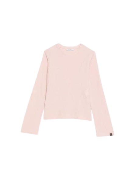 Pale Pink Crew Neck Sweater with Extra-Long Sleeves