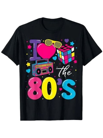 Black Retro Graphic Tee with 80s Design